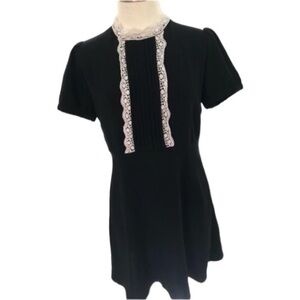Cute Black Short Sleeve Dress with White Lace Zipper Size Large